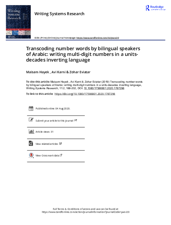 (PDF) Transcoding number words by bilingual speakers of Arabic: writing ...