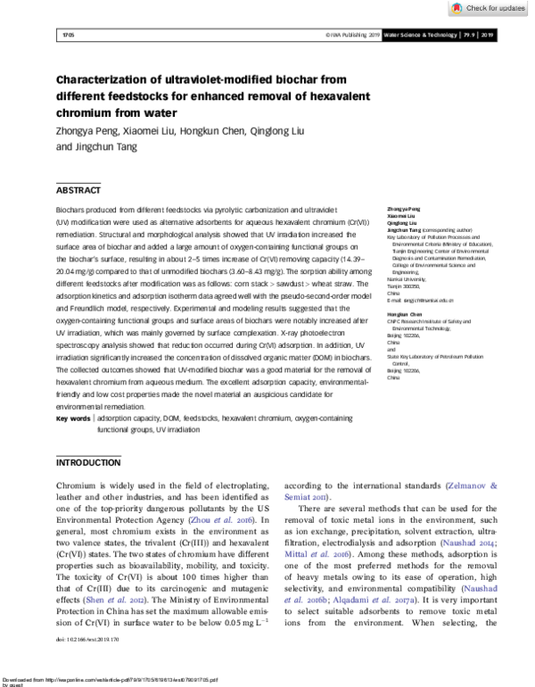 (PDF) Characterization of ultraviolet-modified biochar from different ...