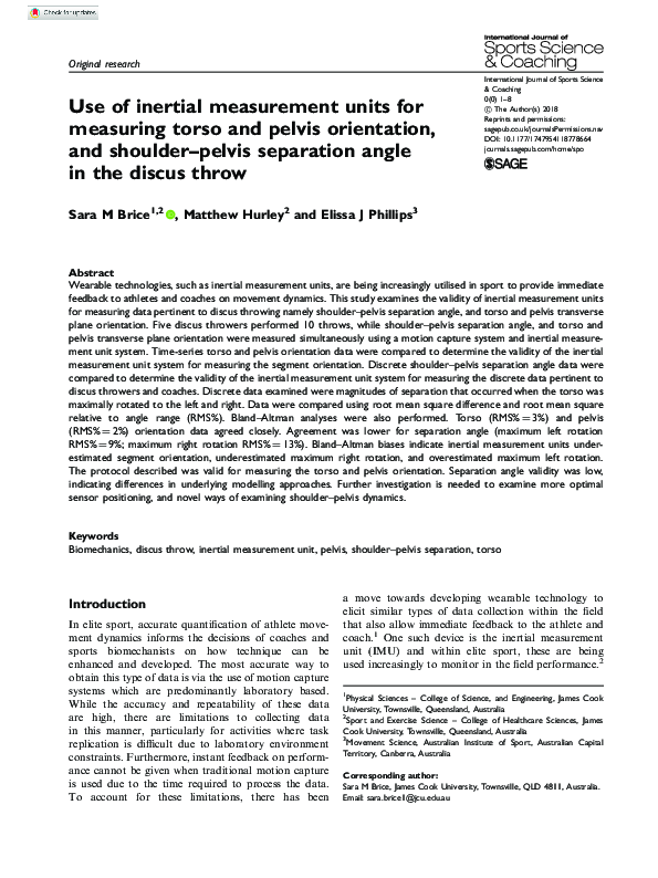 (PDF) Use of inertial measurement units for measuring torso and pelvis ...