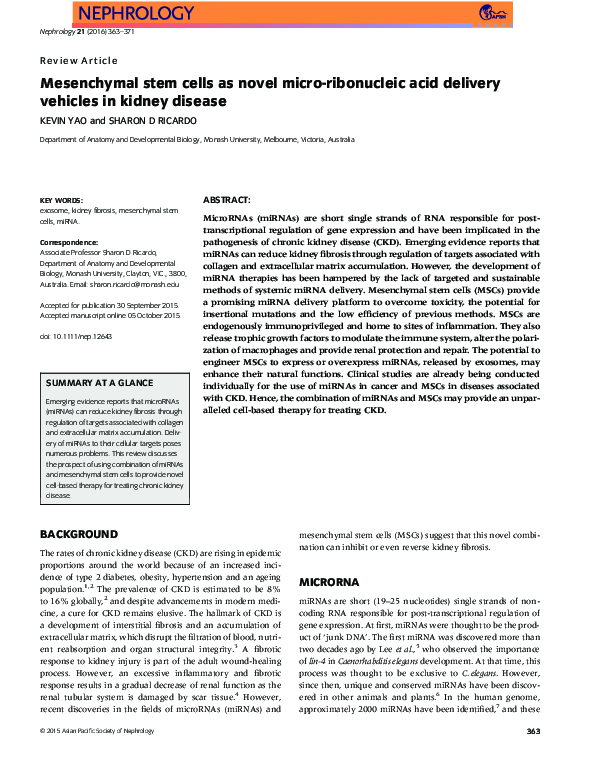 (PDF) Mesenchymal stem cells as novel micro-ribonucleic acid delivery ...