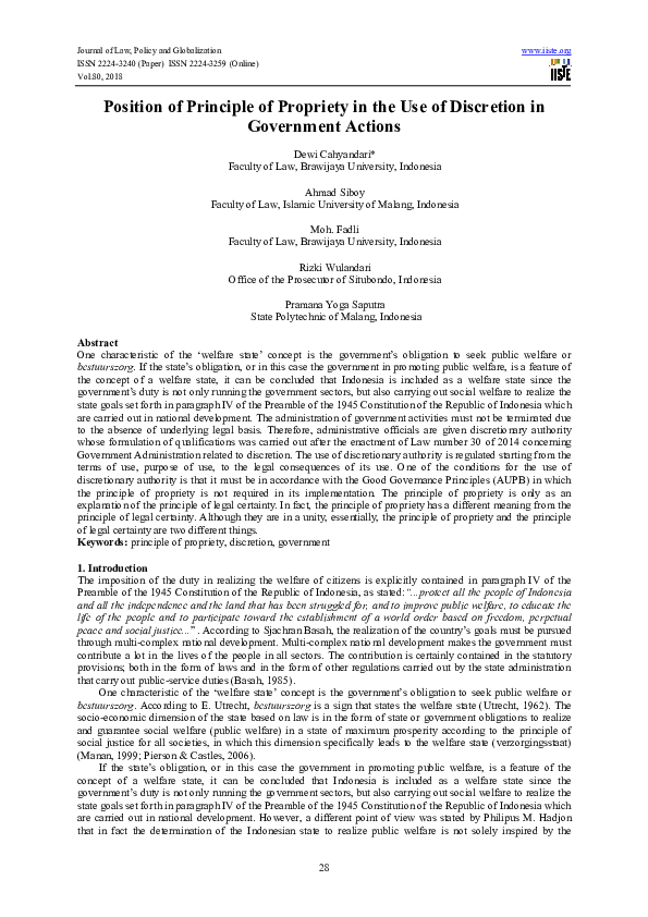 (PDF) Position of Principle of Propriety in the Use of Discretion in ...