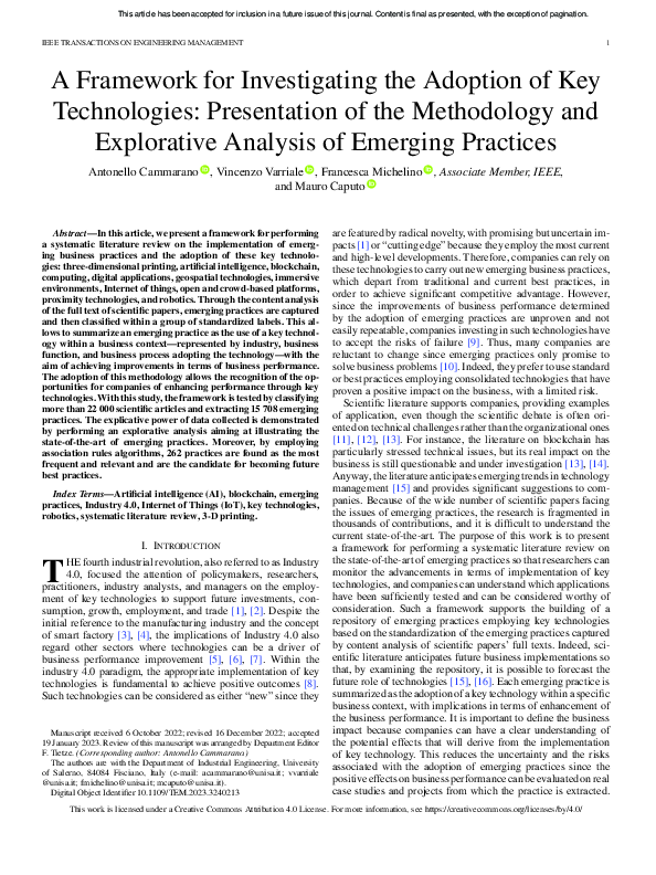 (PDF) A Framework for Investigating the Adoption of Key Technologies ...