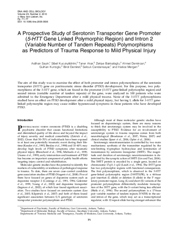 (PDF) A Prospective Study of Serotonin Transporter Gene Promoter (5-HTT ...