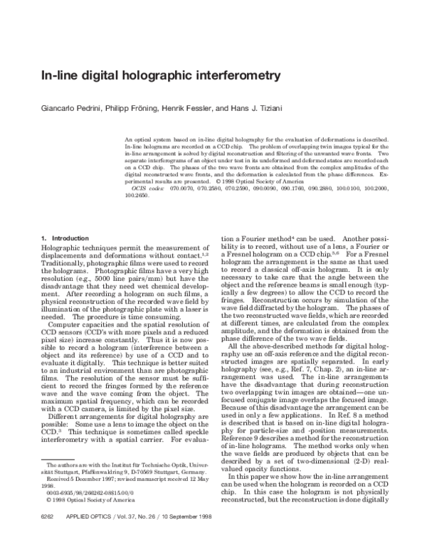 (PDF) In-line digital holographic interferometry