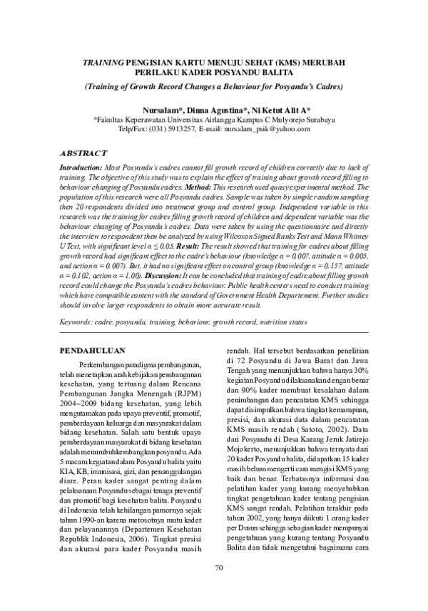 Training of Growth Record Changes a Behaviour for Posyandu’s Cadres