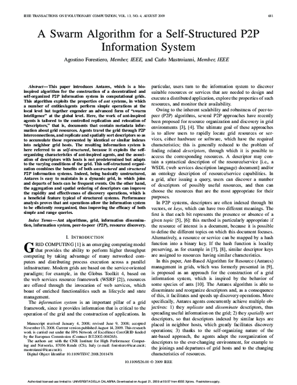 (PDF) A Swarm Algorithm for a Self-Structured P2P Information System