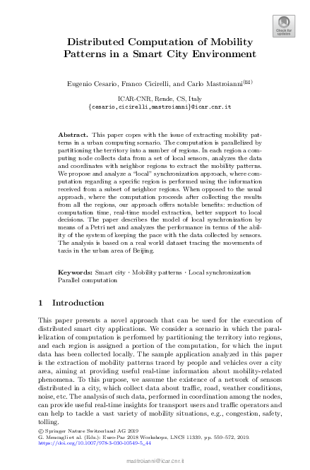(PDF) Distributed Computation of Mobility Patterns in a Smart City ...