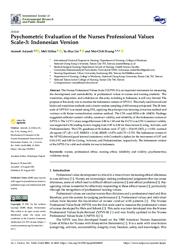 (PDF) Psychometric Evaluation of the Nurses Professional Values Scale-3 ...