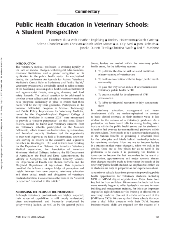 (PDF) Public Health Education in Veterinary Schools A Student Perspective