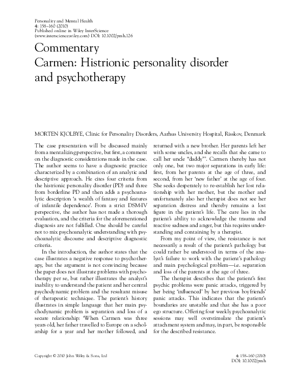 (PDF) Carmen: histrionic personality disorder and psychotherapy
