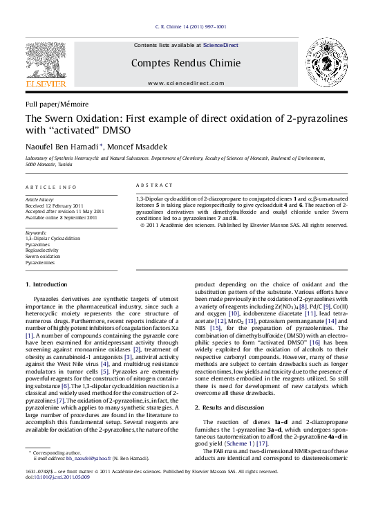(PDF) The Swern Oxidation: First example of direct oxidation of 2 ...