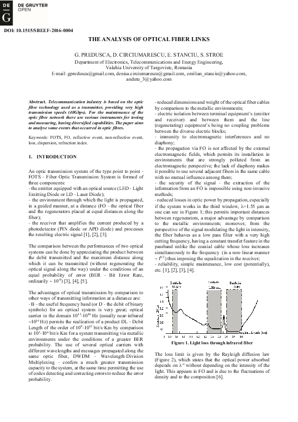 (PDF) The Analysis of Optical Fiber Links