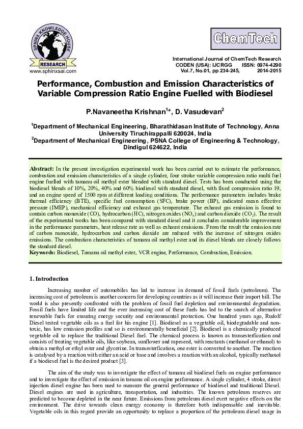 (PDF) Performance, combustion and emission characteristics of biodiesel ...