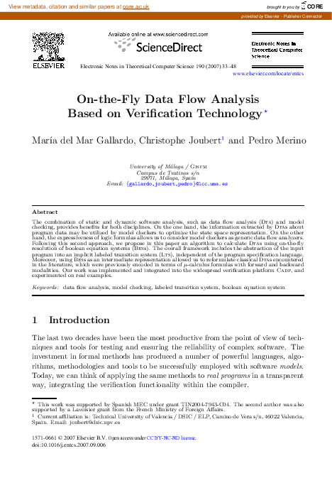 (PDF) On-the-Fly Data Flow Analysis Based on Verification Technology
