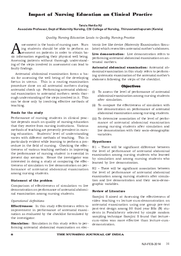(PDF) Impact of Nursing Education on Clinical Practice