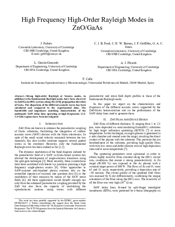(PDF) High frequency high-order Rayleigh modes in ZnO/GaAs