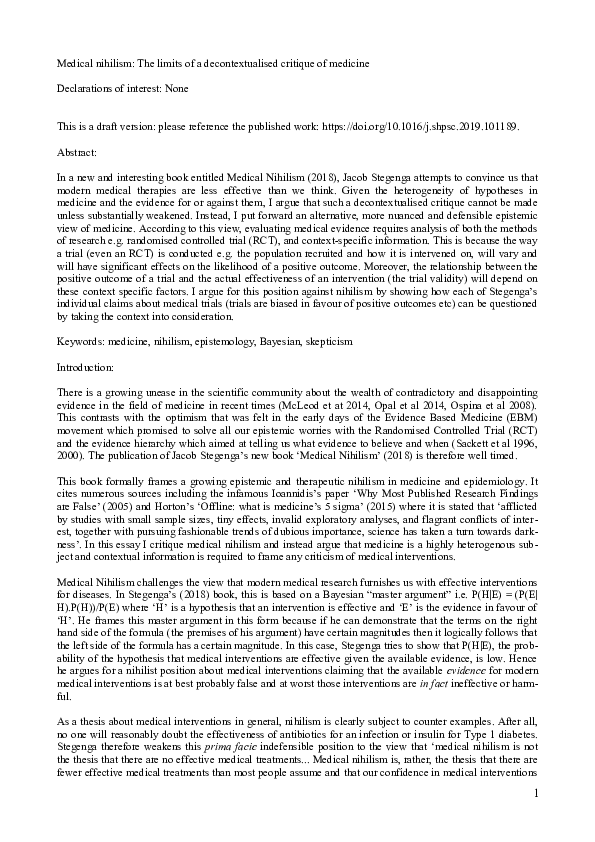 (DOC) Medical nihilism: The limits of a decontextualised critique of ...