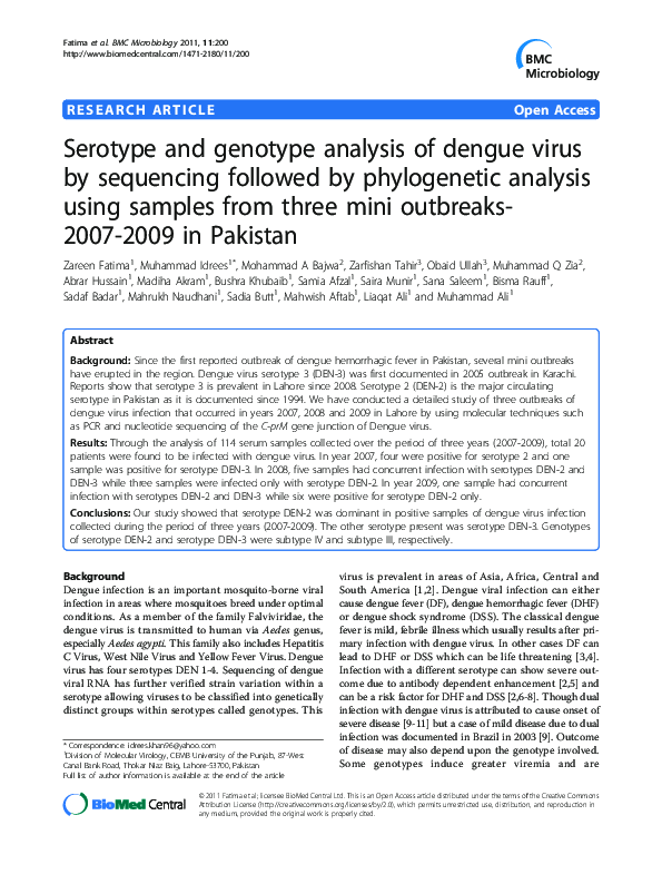 (PDF) Serotype and genotype analysis of dengue virus by sequencing ...