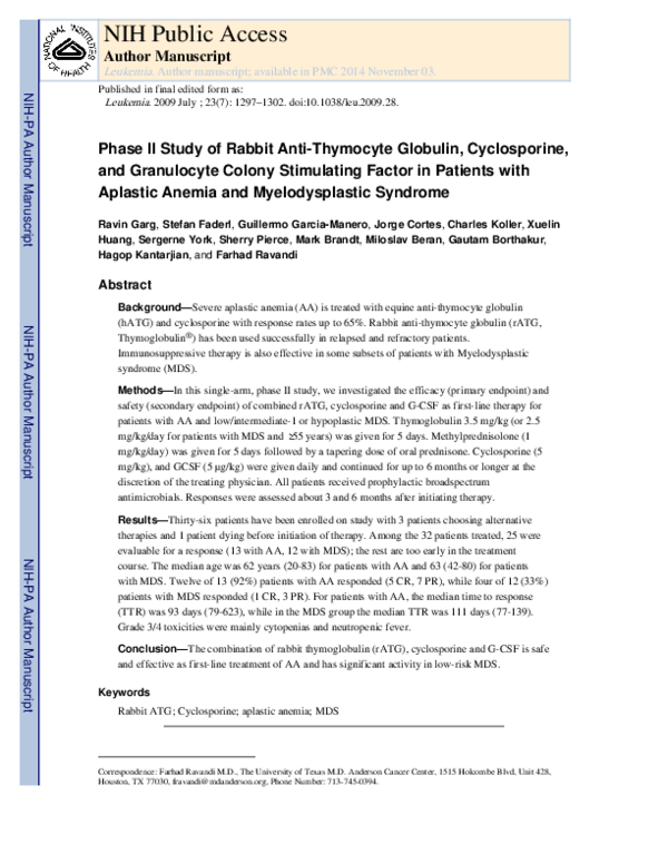 (PDF) Phase II study of rabbit anti-thymocyte globulin, cyclosporine ...