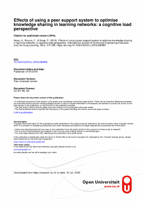 (PDF) Effects of using a peer support system to optimise knowledge ...