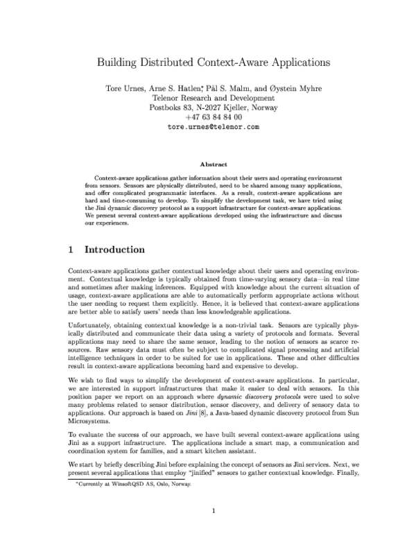 (PDF) Building Distributed Context-Aware Applications