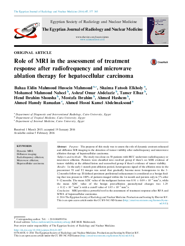 (PDF) Role of MRI in the assessment of treatment response after ...