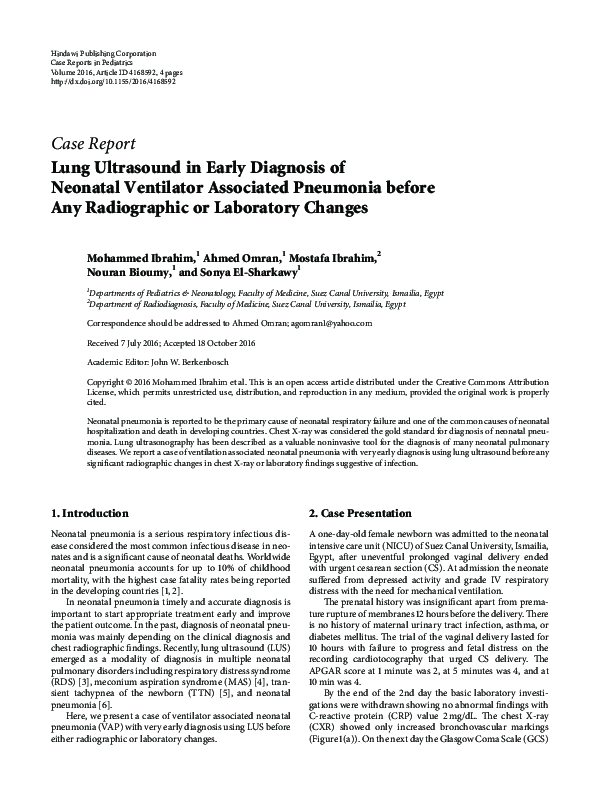 (PDF) Lung Ultrasound in Early Diagnosis of Neonatal Ventilator ...