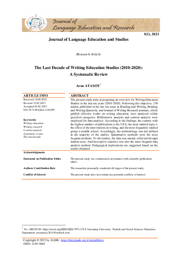 (PDF) The Last Decade of Writing Education Studies (2010-2020): A ...