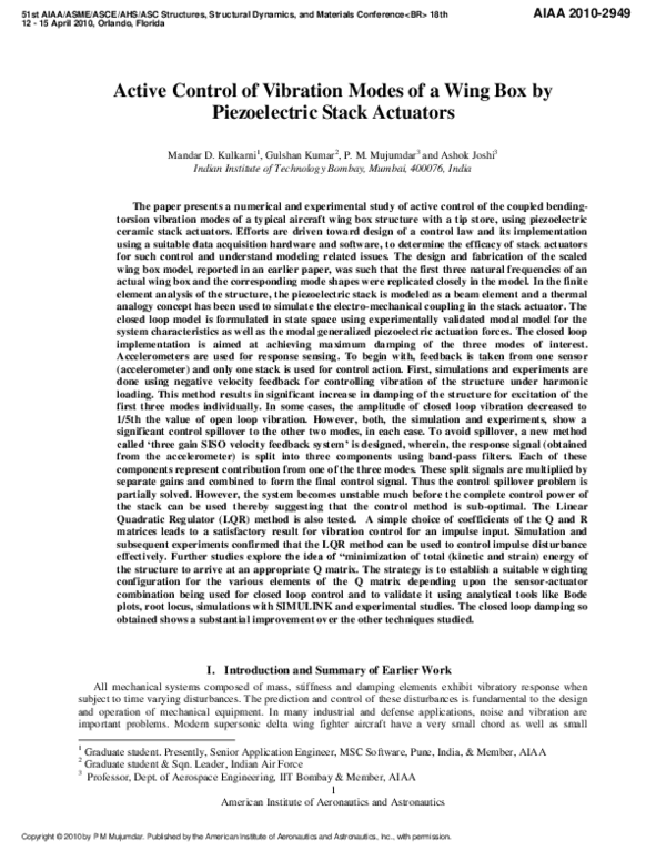 (PDF) Active Control of Vibration Modes of a Wing Box by Piezoelectric ...