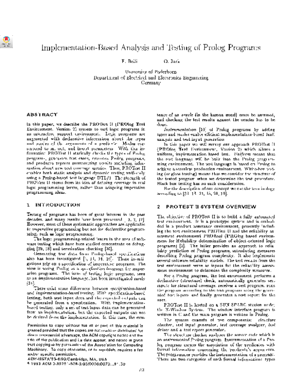 (PDF) Implementation-based analysis and testing of Prolog programs