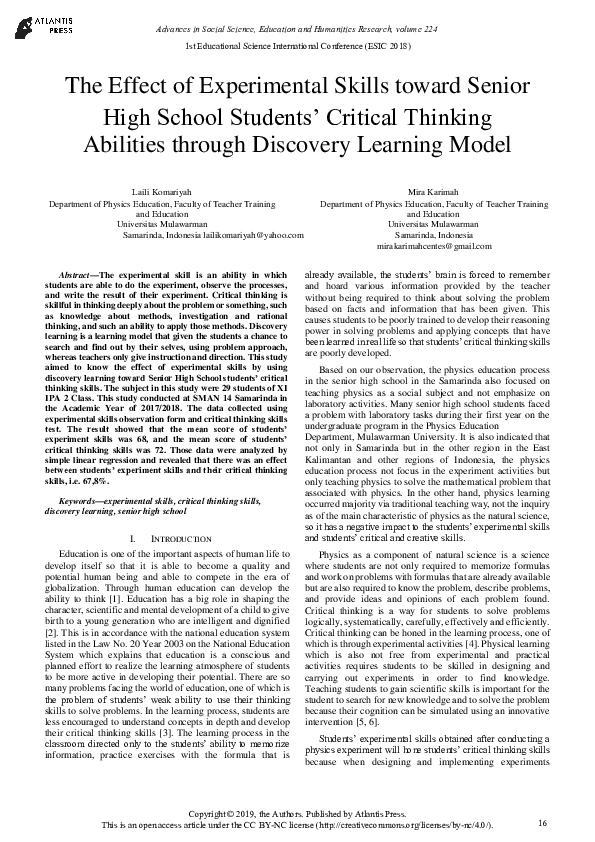 (PDF) The Effect of Experimental Skills toward Senior High School ...
