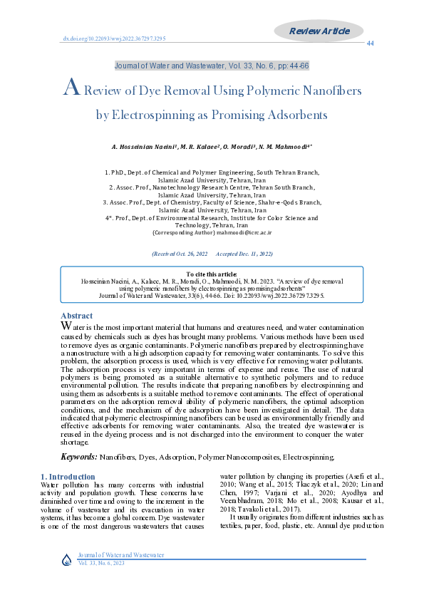 (PDF) A Review of Dye Removal Using Polymeric Nanofibers by ...