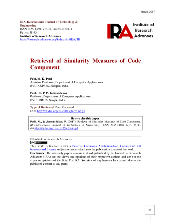 (PDF) Retrieval of Similarity Measures of Code Component
