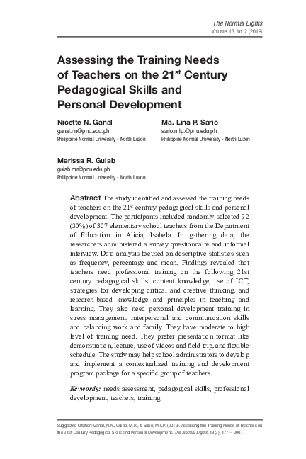 (PDF) Assessing the Training Needs of Teachers on the 21st Century ...