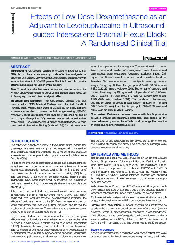 (PDF) Effects of Low Dose Dexamethasone as an Adjuvant to ...