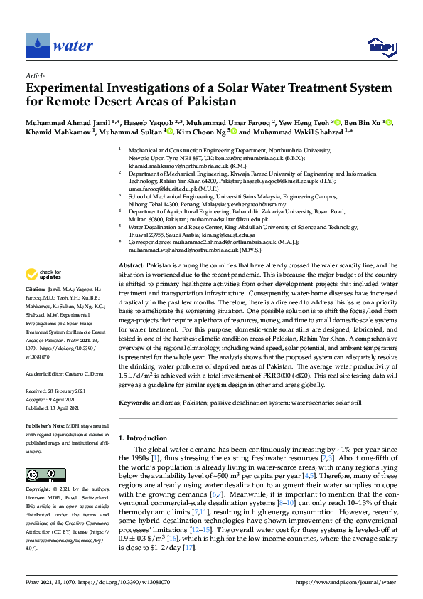 (PDF) Experimental Investigations of a Solar Water Treatment System for ...