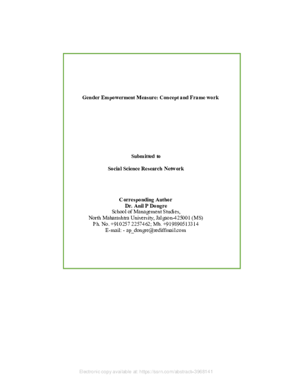 (PDF) Gender Empowerment Measure Concept and Frame work