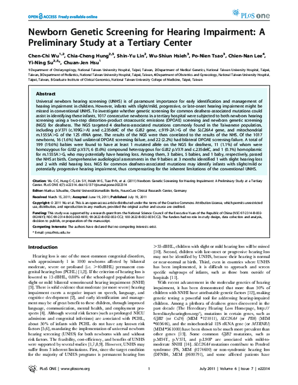 (PDF) Newborn Genetic Screening for Hearing Impairment: A Preliminary ...