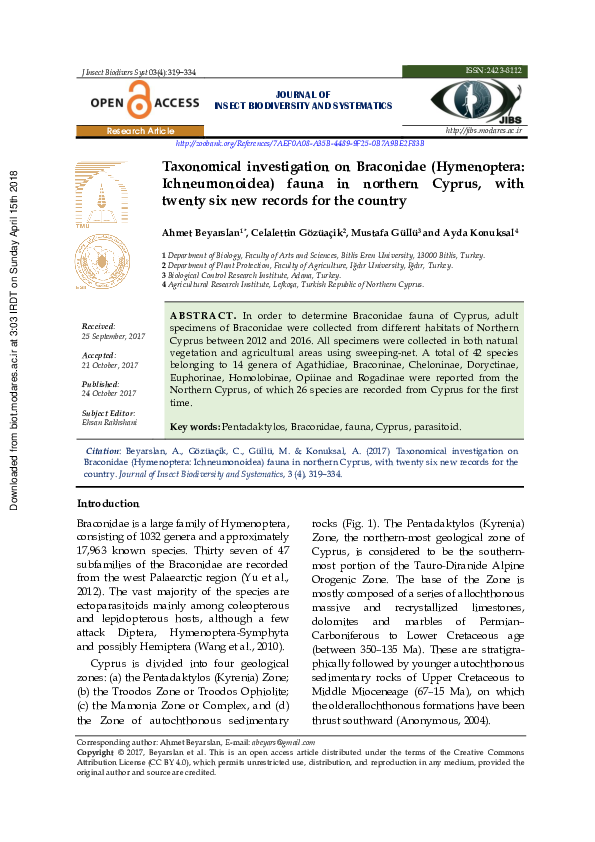 (PDF) JOURNAL OF INSECT BIODIVERSITY AND SYSTEMATICS Taxonomical ...