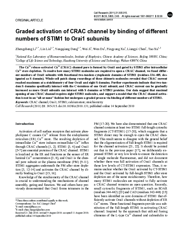 (PDF) Graded activation of CRAC channel by binding of different numbers ...