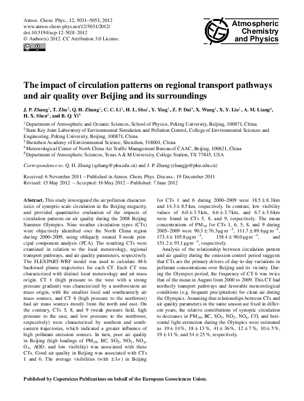 (PDF) The impact of circulation patterns on regional transport pathways ...