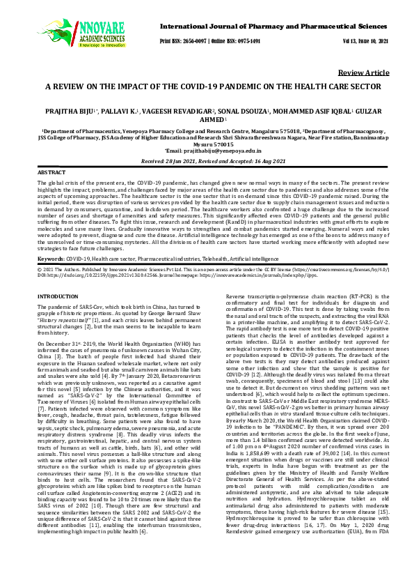 (PDF) A REVIEW ON THE IMPACT OF THE COVID-19 PANDEMIC ON THE HEALTH ...