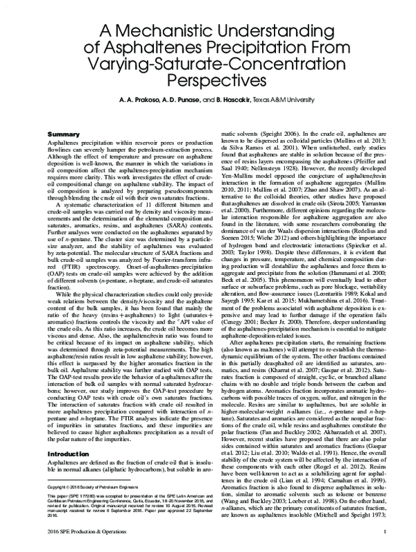 (PDF) A Mechanistic Understanding of Asphaltenes Precipitation From ...