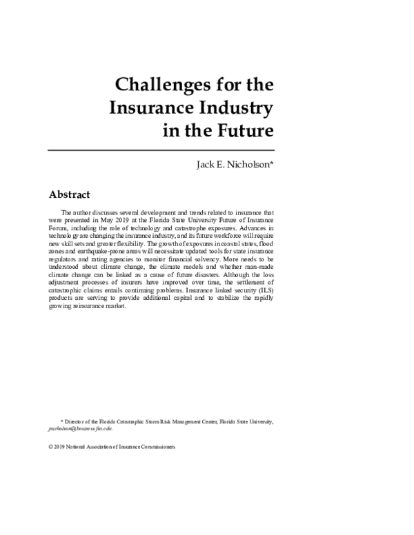 (PDF) Challenges for the insurance industry in the future