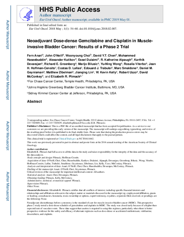 (PDF) Neoadjuvant Dose-dense Gemcitabine and Cisplatin in Muscle ...