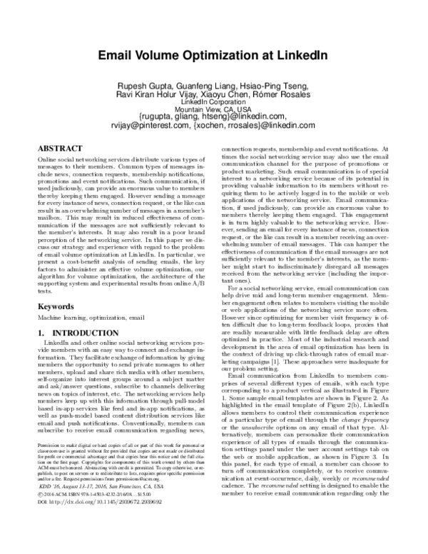 (PDF) Email Volume Optimization at LinkedIn