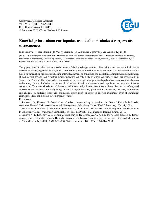 (PDF) Knowledge base about earthquakes as a tool to minimize strong ...