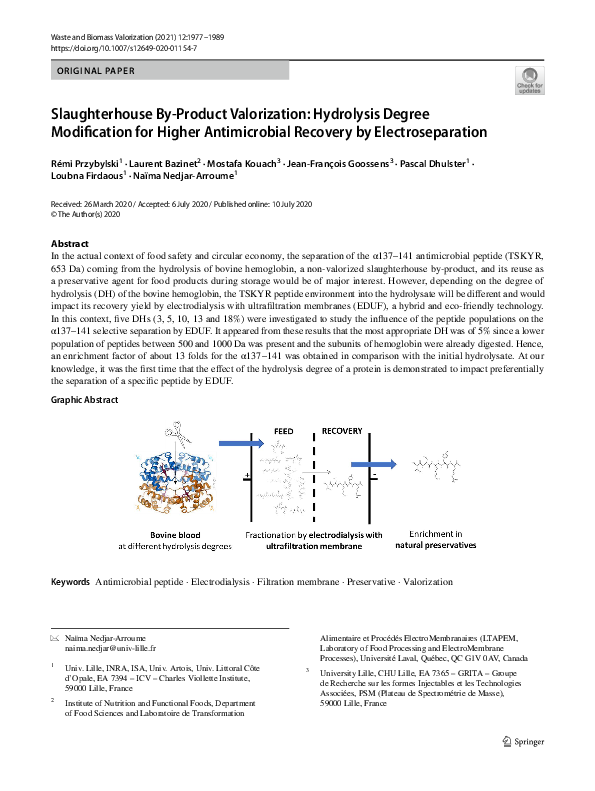 (PDF) Slaughterhouse By-Product Valorization: Hydrolysis Degree ...