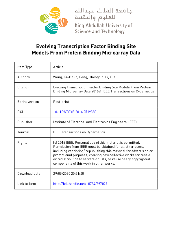(PDF) Evolving Transcription Factor Binding Site Models From Protein ...
