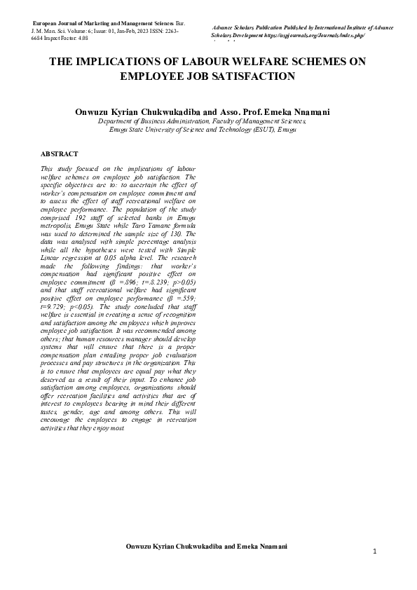 (DOC) THE IMPLICATIONS OF LABOUR WELFARE SCHEMES ON EMPLOYEE JOB ...
